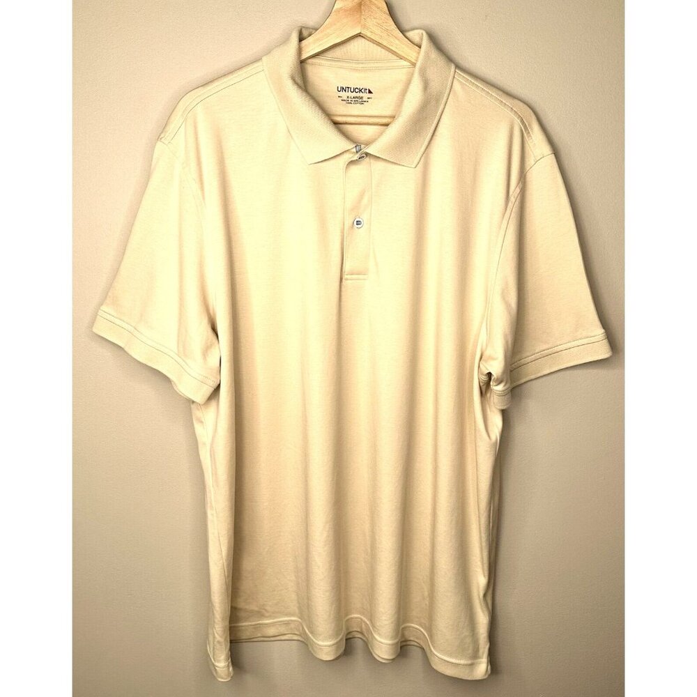 Untuckit Mens Polo Shirt Damaschino 35510 Wrinkle-Free 100% Cotton Tan X-Large